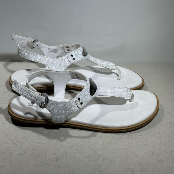 MICHAEL  Kors Women's Canvas Plate T-Strap Thong Sandals vainilla sz 8M - Picture 2 of 7